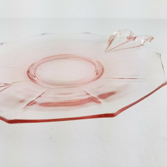 Vintage Depression Era Pink Glass Double Handle Serving Plate Tray - Picture 5 of 12